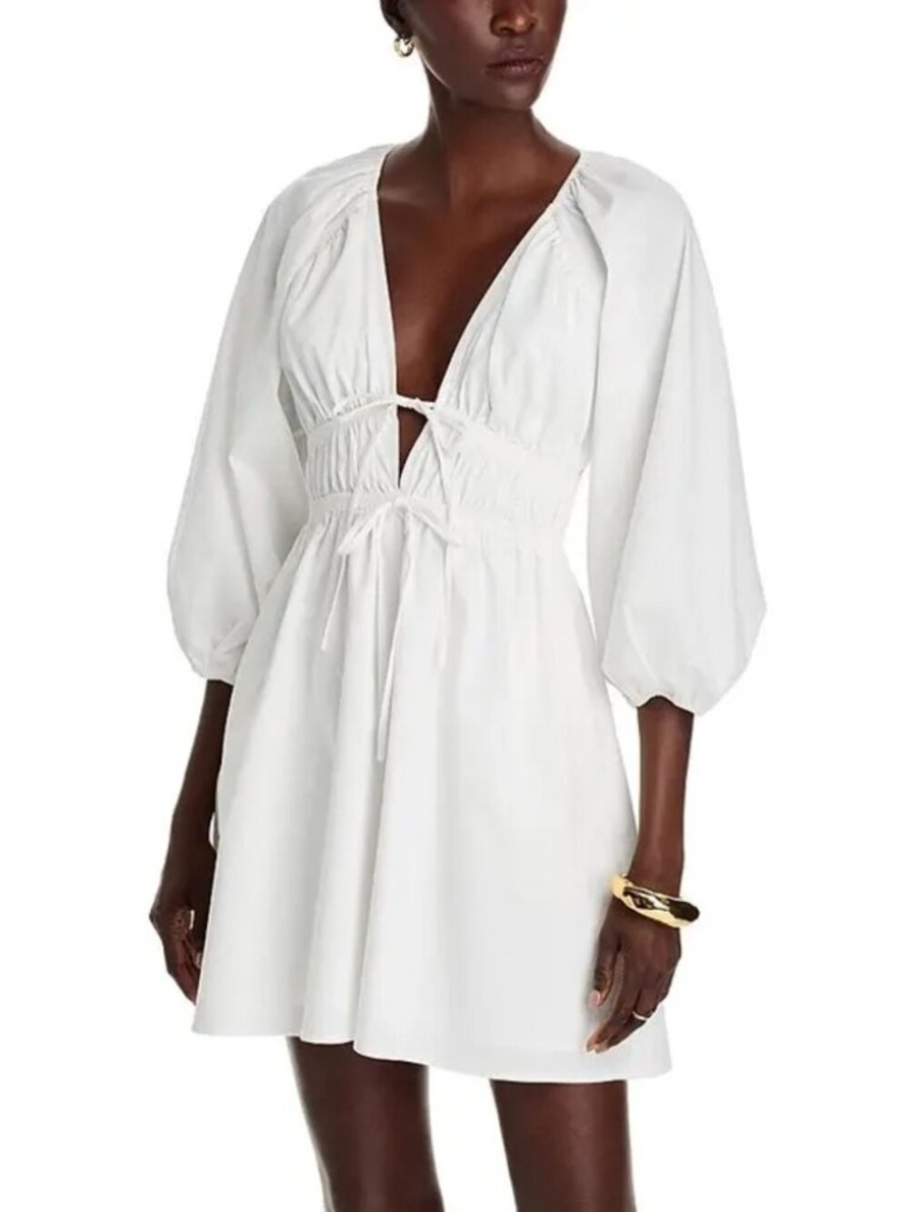 WAYF Leighton Poplin White Mini Dress Long Sleeve NWT Size XS